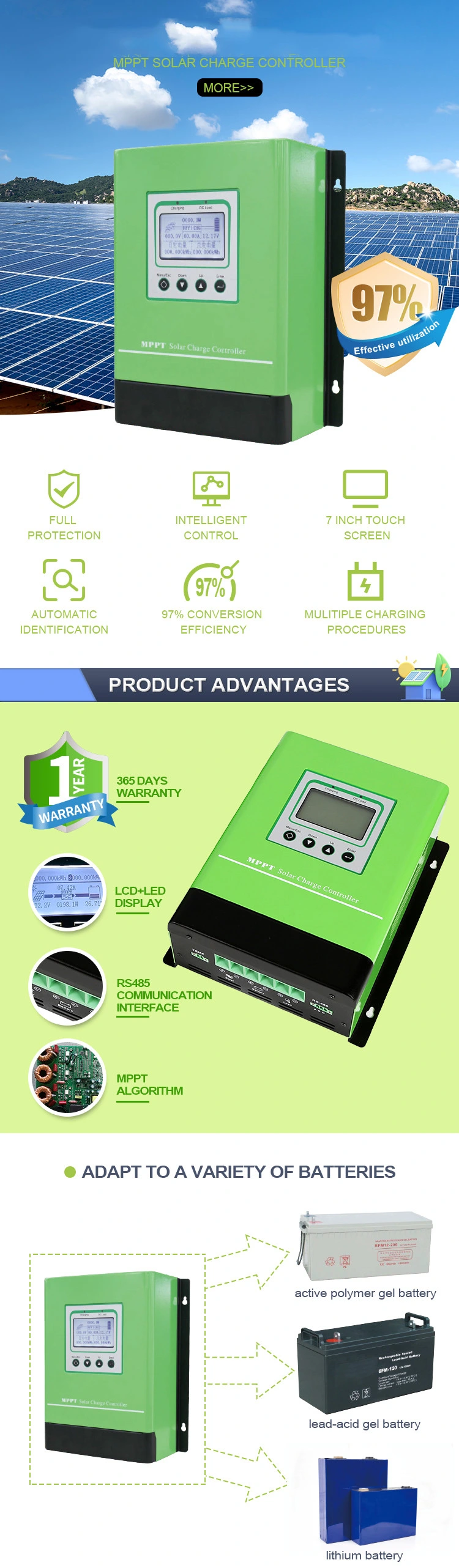 Solar MPPT Charge Controller OEM ODM Power Controllers 30A 12V 24V 48V